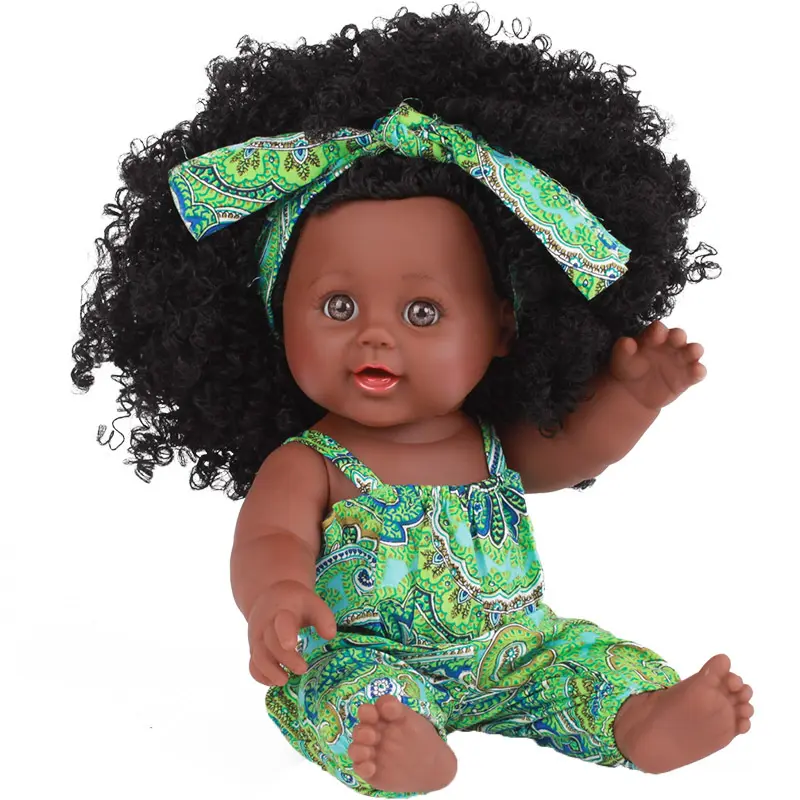 Bonecas de vinil 30cm para crianças, boneca preta africana