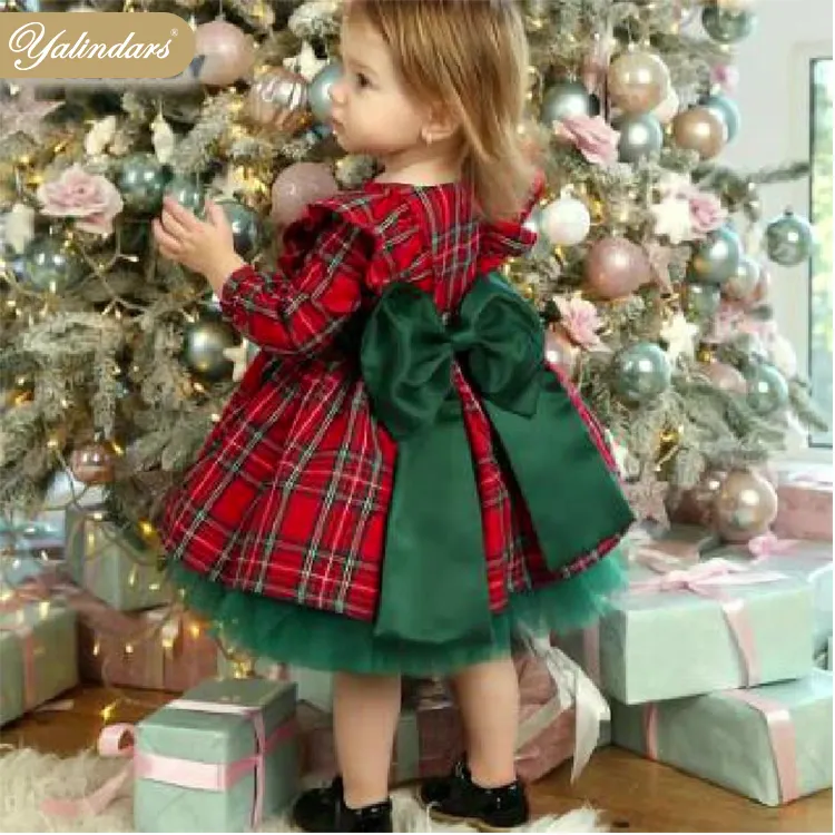 Vestido de fiesta rojo y verde para niña, boutique de moda para niña pequeña, para Navidad, 2021