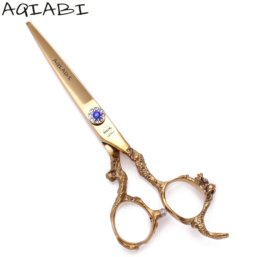 Hair Cutting Scissors 5.5'' 6" AQIABI JP Steel 9CR Barber Scissors Thinning Shears Gold A9003
