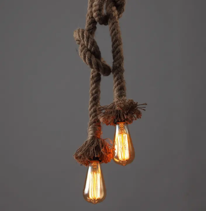 Luminária suspensa de corda de cânhamo, pingente vintage, retrô, lâmpada suspensa industrial para sala, cozinha, casa, luminárias para decoração