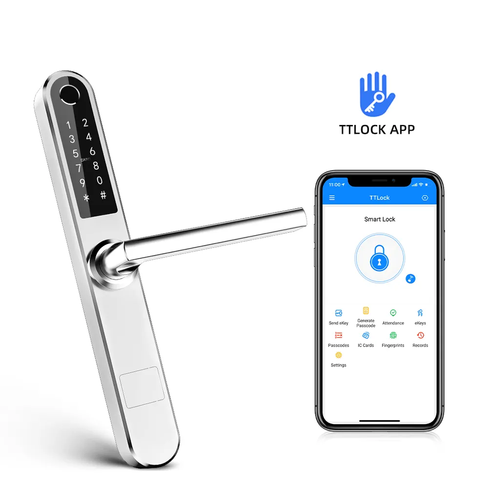 Liliwise Safety APP BLE WiFi Slim Smart Fingerprint serratura in alluminio Tuya TTLOCK per porte UPVC a profilo stretto porte in legno