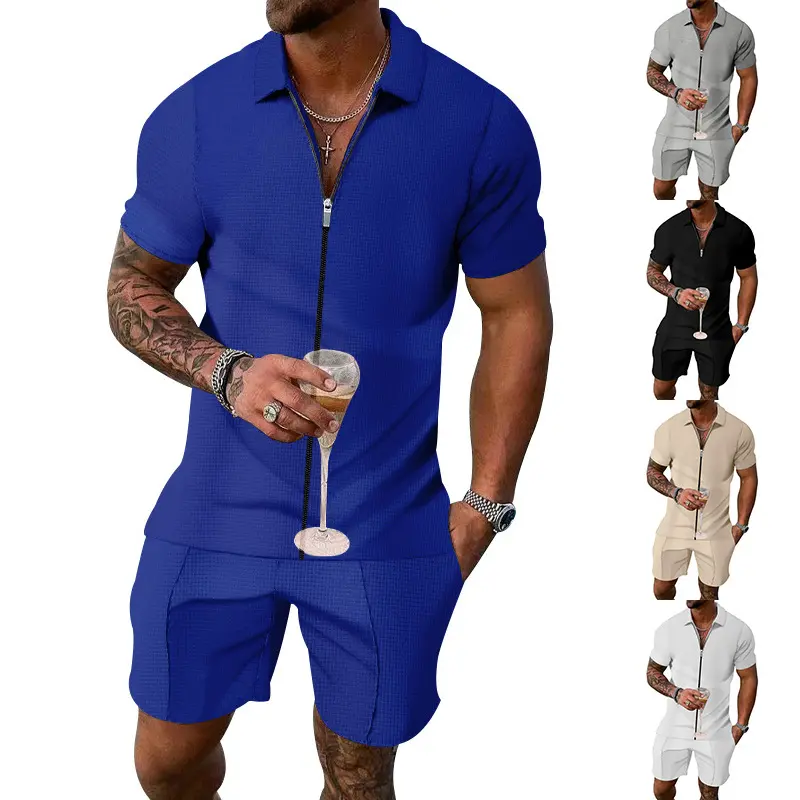 高品質のサマーパンツとシャツセットの衣装ショート服カジュアルトップとショートビーチジョガー男性用2ピーストラックスーツ