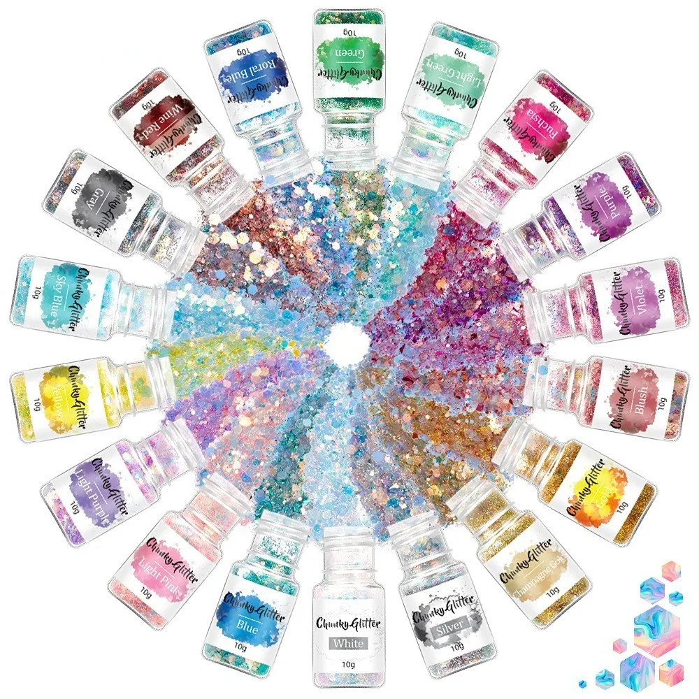 Purpurina reflectante de 24 colores, conjunto de polvo de uñas de cristal superbrillante redondo mezclado, venta al por mayor