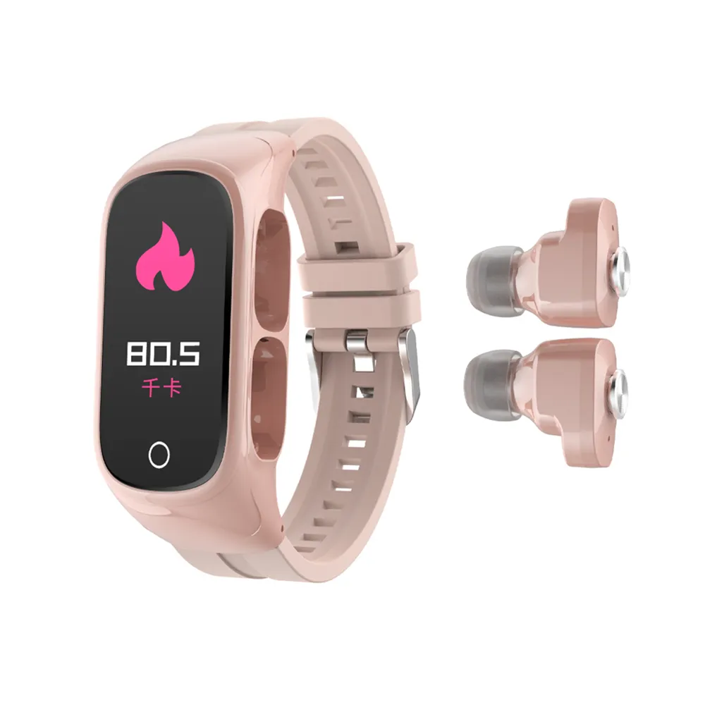 2 em 1 relógio inteligente com fones de ouvido TWS Earbuds sem fio pulseira inteligente BT Calling Phone Monitor de freqüência cardíaca Sport Watch