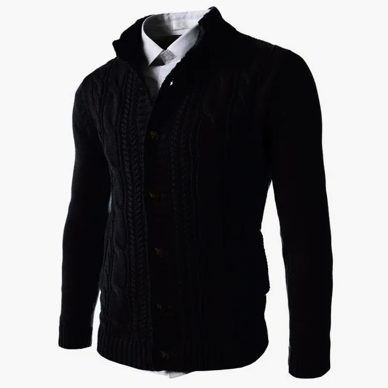 เสื้อสเวตเตอร์คาร์ดิแกนของผู้ชาย,เสื้อคาร์ดิแกนมีกระดุมคอเสื้อถักสายอะคริลิกลำลองสำหรับฤดูหนาว