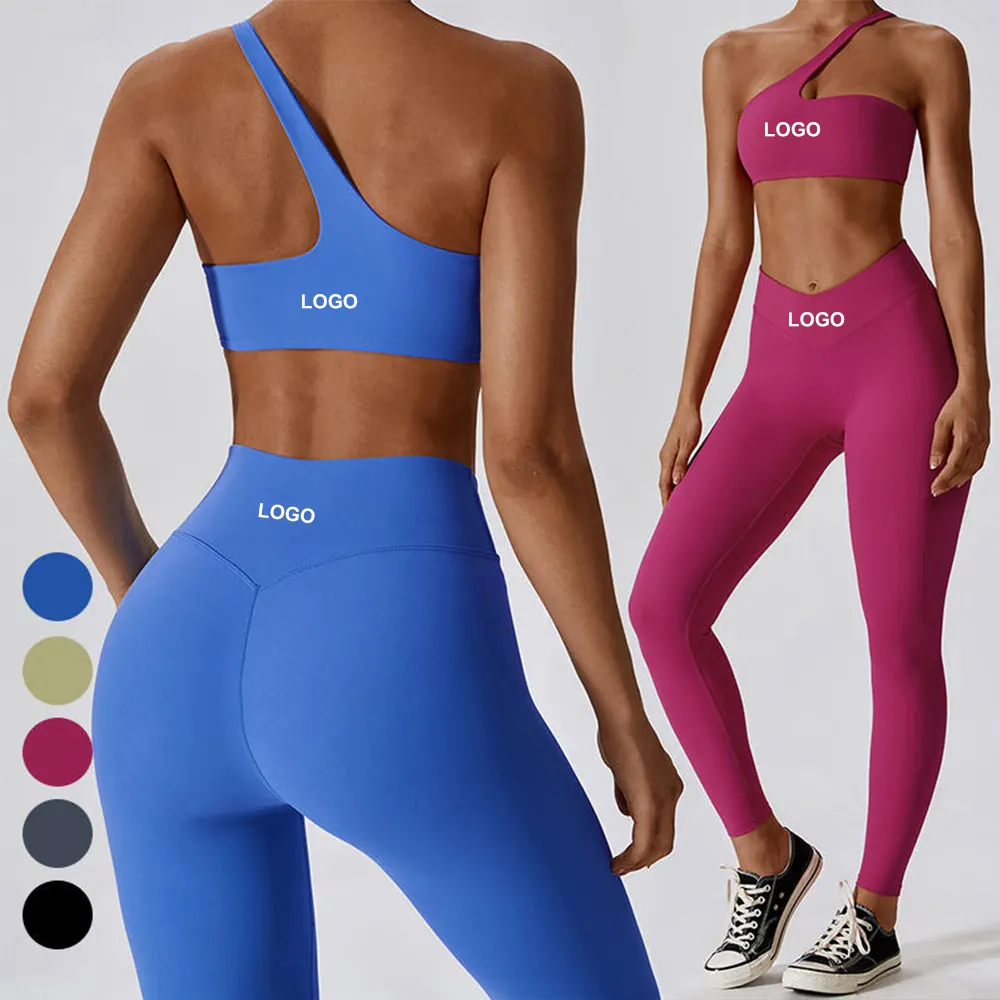 One Shoulder BH Tops Gym Fitness-Sets Leggings-Sets mit hoher Taille Frauen Fitness-Kleidung Active Wear Workout Yoga-Sets