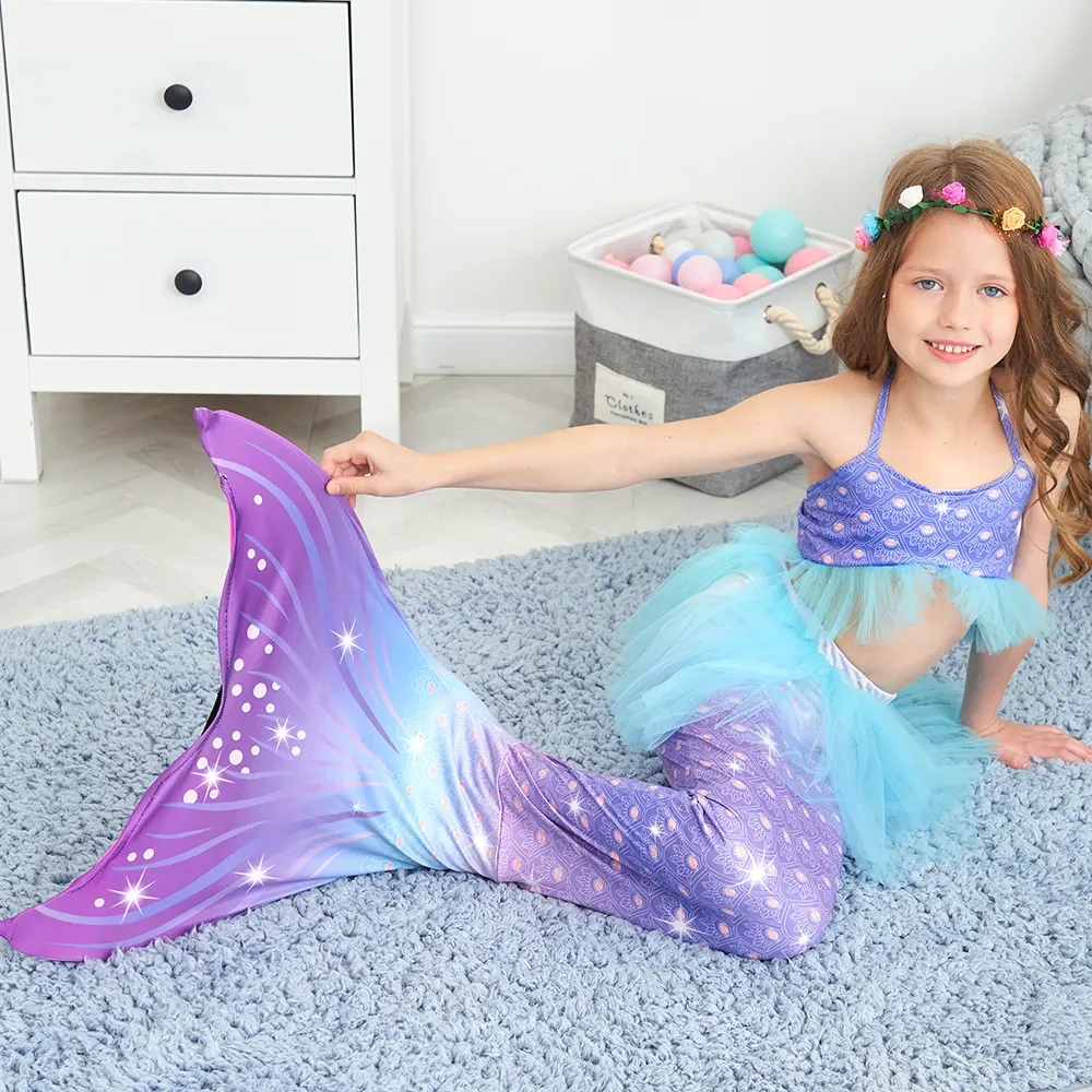 Free Sample Girl Mermaid Tail Suit and Skirt Halloween Costume for Girls Pool Indoors Outdoors Performance Cosplay