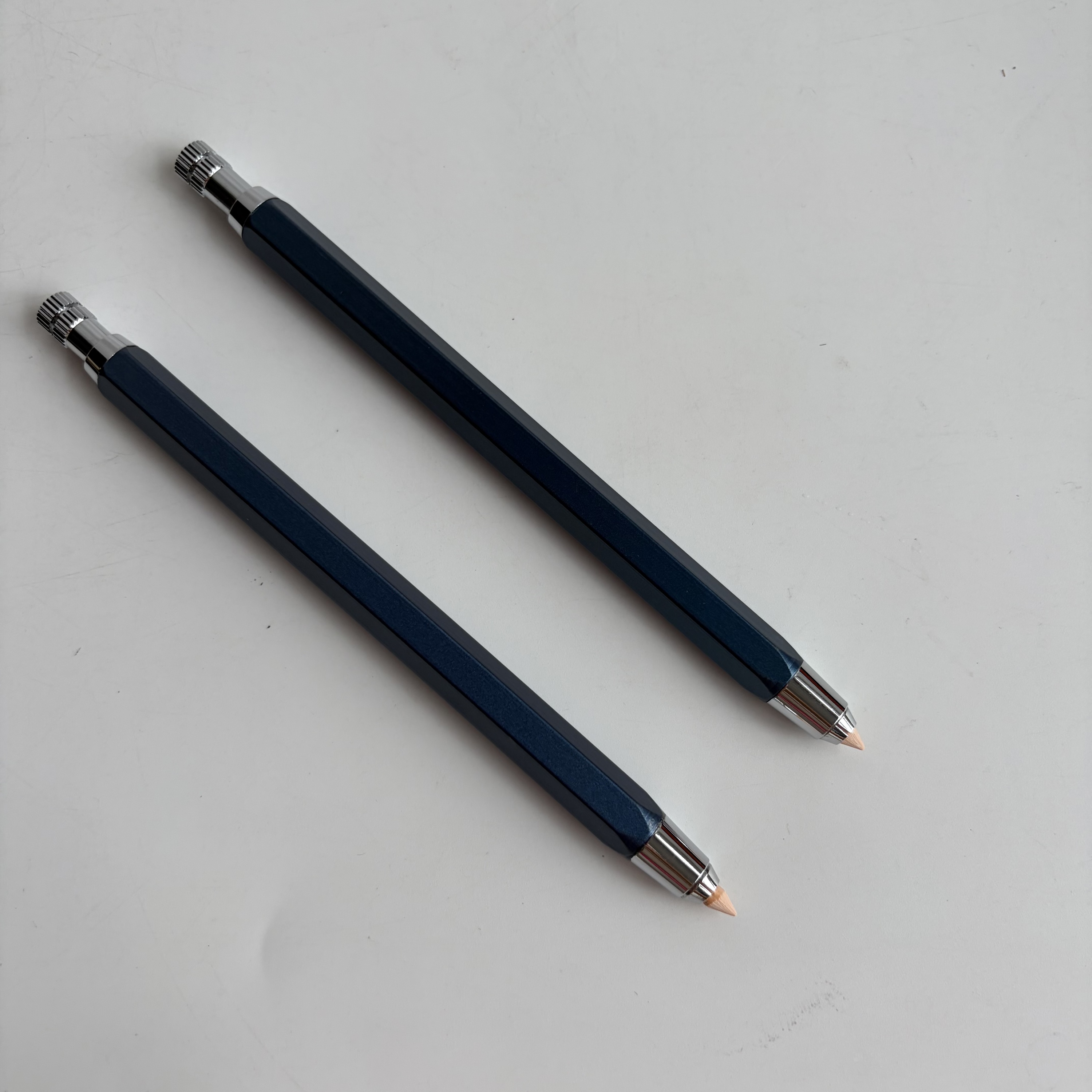 Blue pen with nude chalk