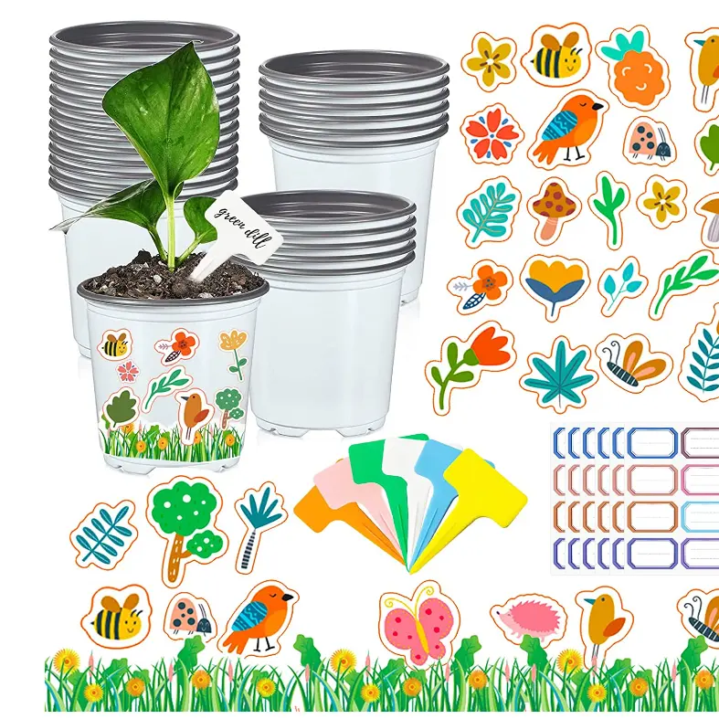 Garden Pot Craft Kit,garten Handmade Flower Pot Artesanato para crianças com adesivos Etiquetas de plantas Etiquetas de nome, Kit de cultivo de flores