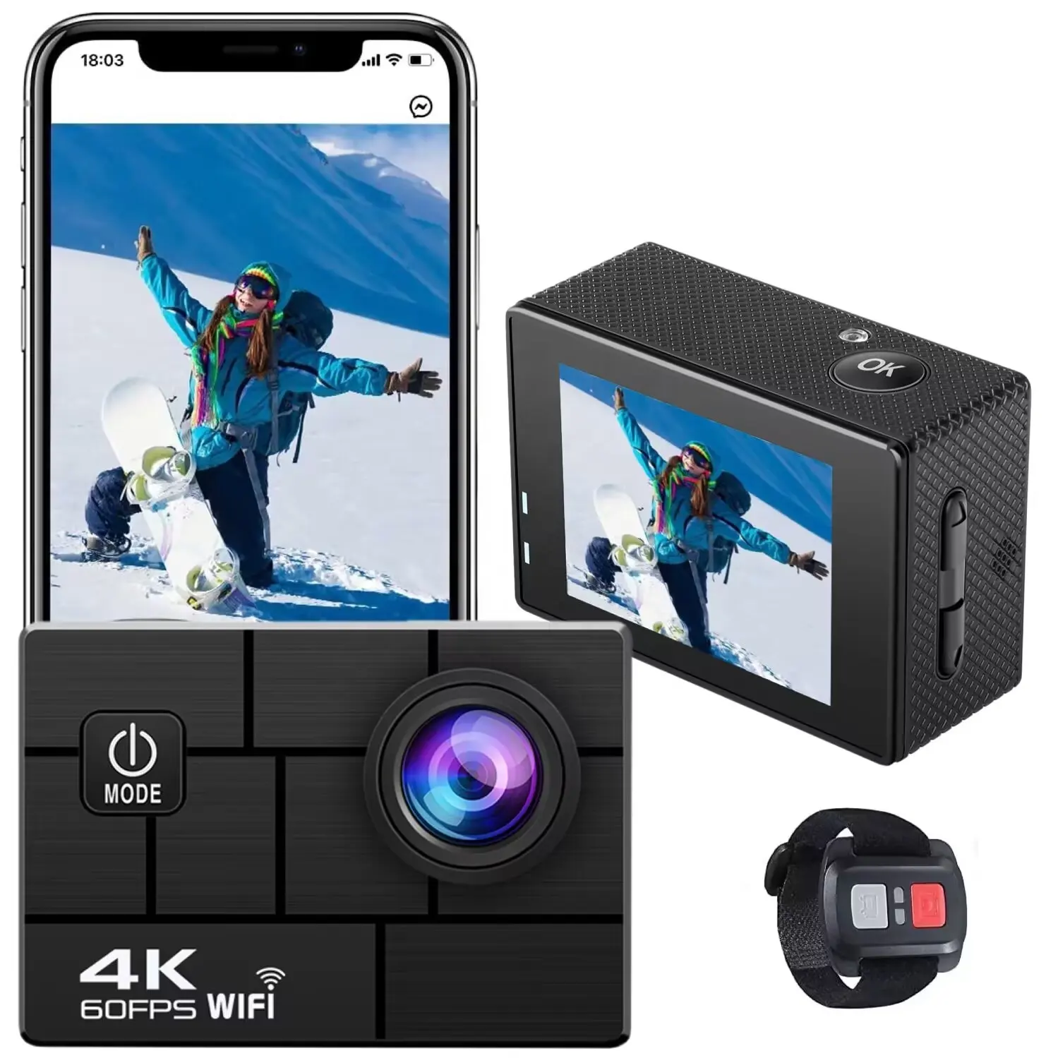 New Design NOVATEK go pro Action Camera WiFi Mini HD Digital Sports Camera Waterproof 4k 60fps EIS Anti-shake
