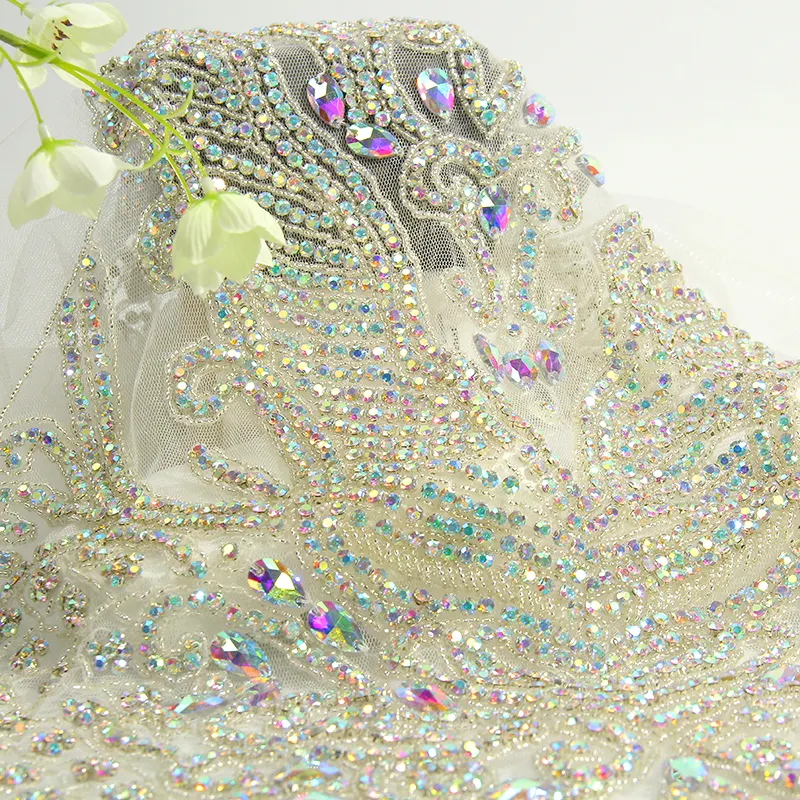 शादी की पोशाकों के लिए गर्म बिक्री वाली लोकप्रिय कोर्सेट गोल्ड स्फटिक मनके फीता एप्लिक ड्रेस