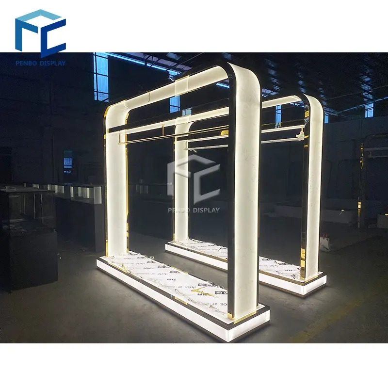 Luxury Clothing Store Retail Garment Display Rack Customized Clothing Display Rack And Shelf Clothing Store Shelf With Light