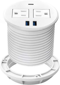All in <strong>One</strong> 80MM US Power Round Desk Table Socket with <strong>2</strong> USBA+<strong>USB</strong>-C /Desktop Power Grommet Desk Recessed Power Charging Socket - Product Image 4