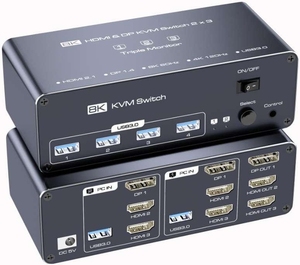 工厂定制KVM矩阵切换器2X3 KVM HDMI切换器3端口8k视频切换器，适用于平板电脑/TB/PS3/PS4播放器 - Product Image 1