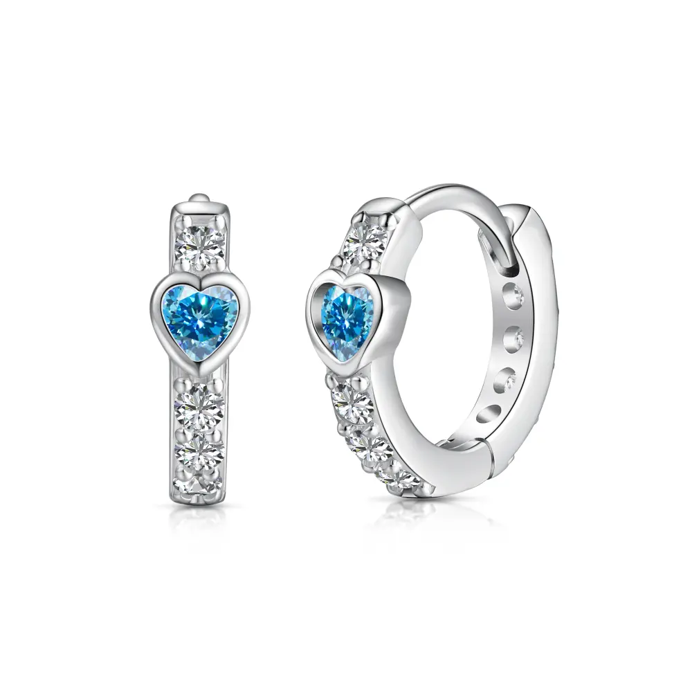 Dylam piccole donne ragazze alta gioielli vestire S925 argento rodiato diamante zaffiro a forma di cuore 5A Zirconia cerchio orecchini