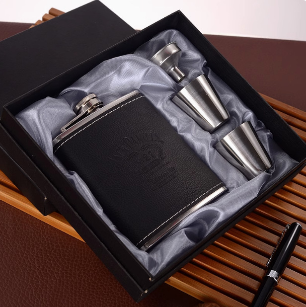 7 oz-200 ml-jack en cuir noir gris ensemble épais