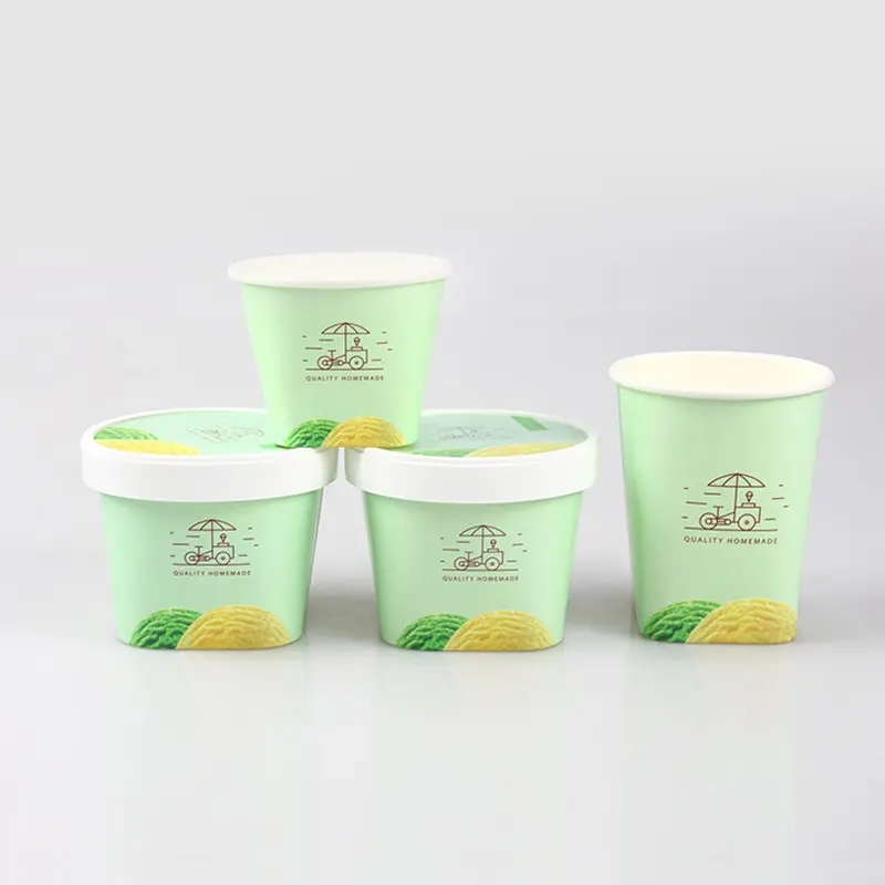 डिस्पोजेबल खाद्य ग्रेड थोक लेपित आइसक्रीम दही वर्ग आयत कागज कप 6/12/13oz