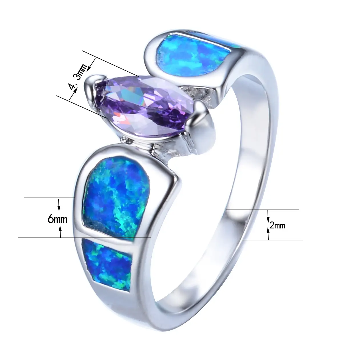 Anello in argento con zircone opale Micro intarsiato per anello da donna