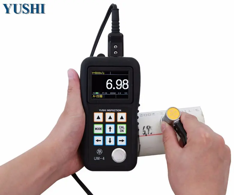 Yushi instrumento de medição de espessura, instrumento digital ultrassônico portátil para medição de espessura UM-4