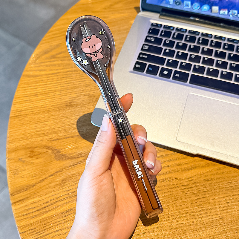 Stainless steel chopsticks and spoon-coffee color