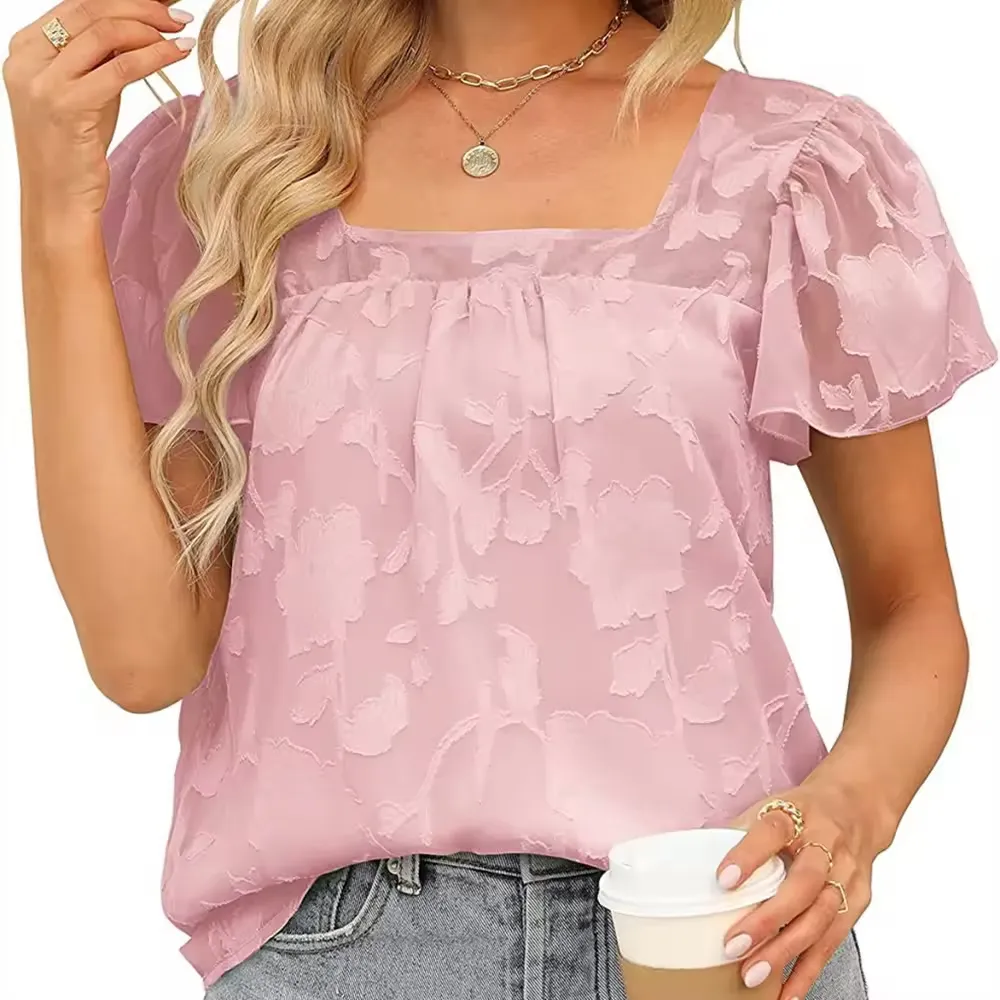 Blusa feminina casual moderna de chiffon ocidental cor sólida blusa sexy verão