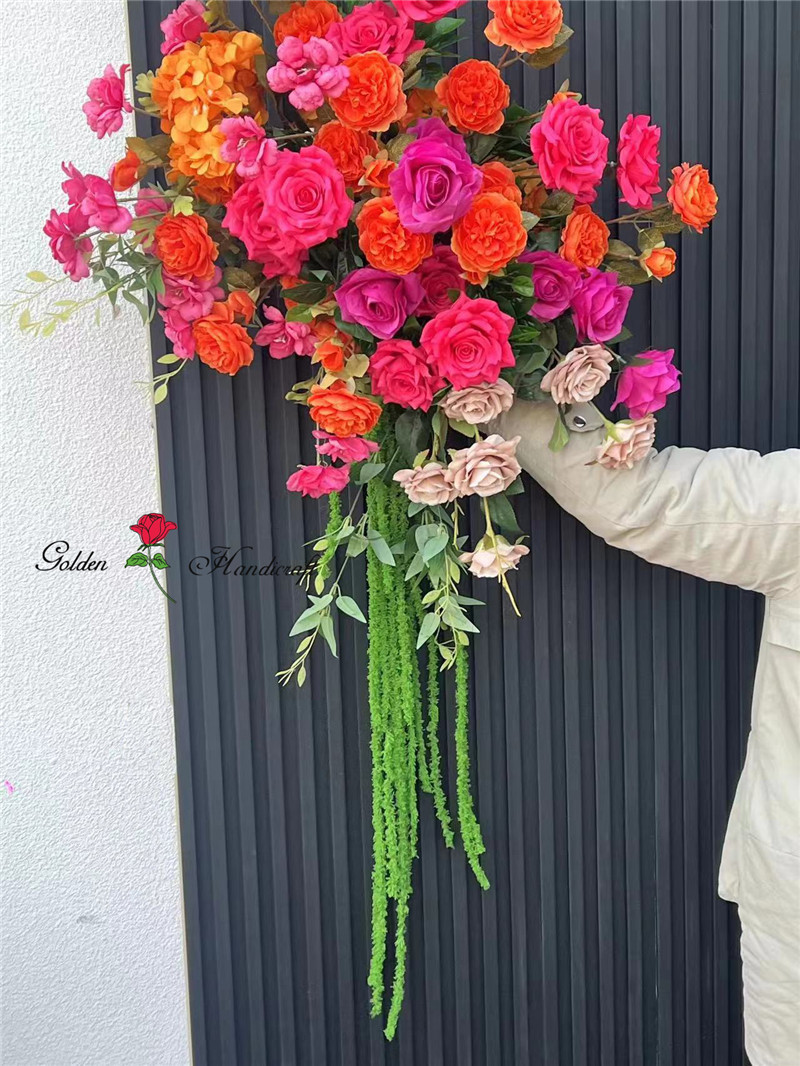 Palla di fiori pendente arancione rosa 50cm