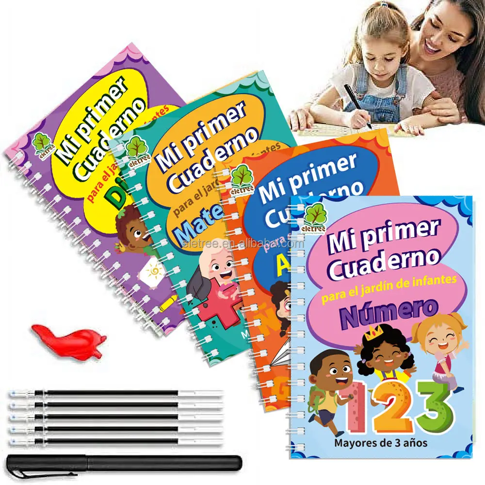 어린이 맞춤형 손 쓰기 연습 스페인어 닦기 및 깨끗한 펜 책 학습 교육 활동 작업서