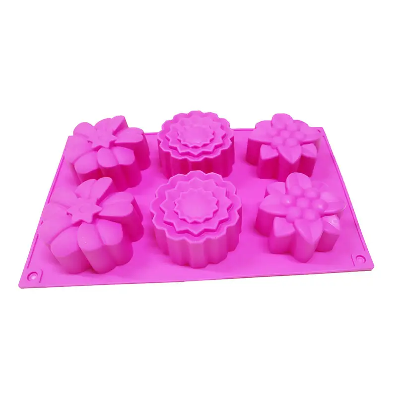 Moule à gâteau en gel de silicone personnalisé, savon fait maison, moule en gel de silicone à 6 fleurs régulières