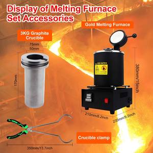 1/2/3 kg 2000F Mini Digital Gold Melting Furnace with Graphite <strong>Crucible</strong> <strong>for</strong> Tin, Silver, <strong>Copper</strong> and Aluminum - Product Image 2