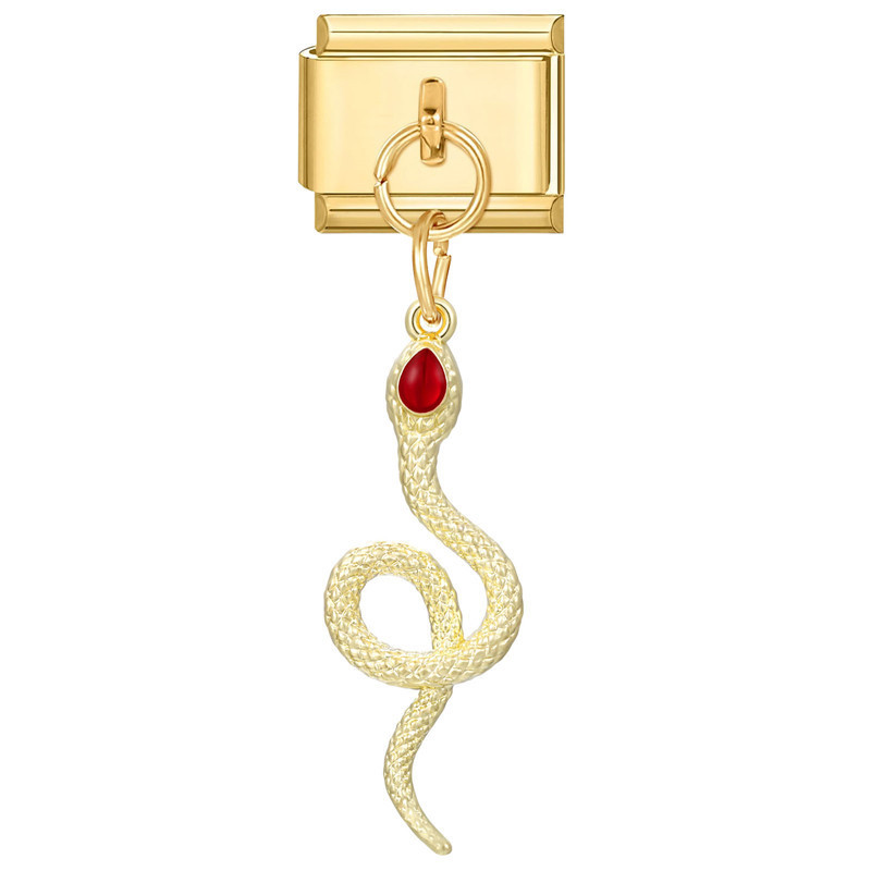 Pendentif fond doré - serpent en diamant rouge