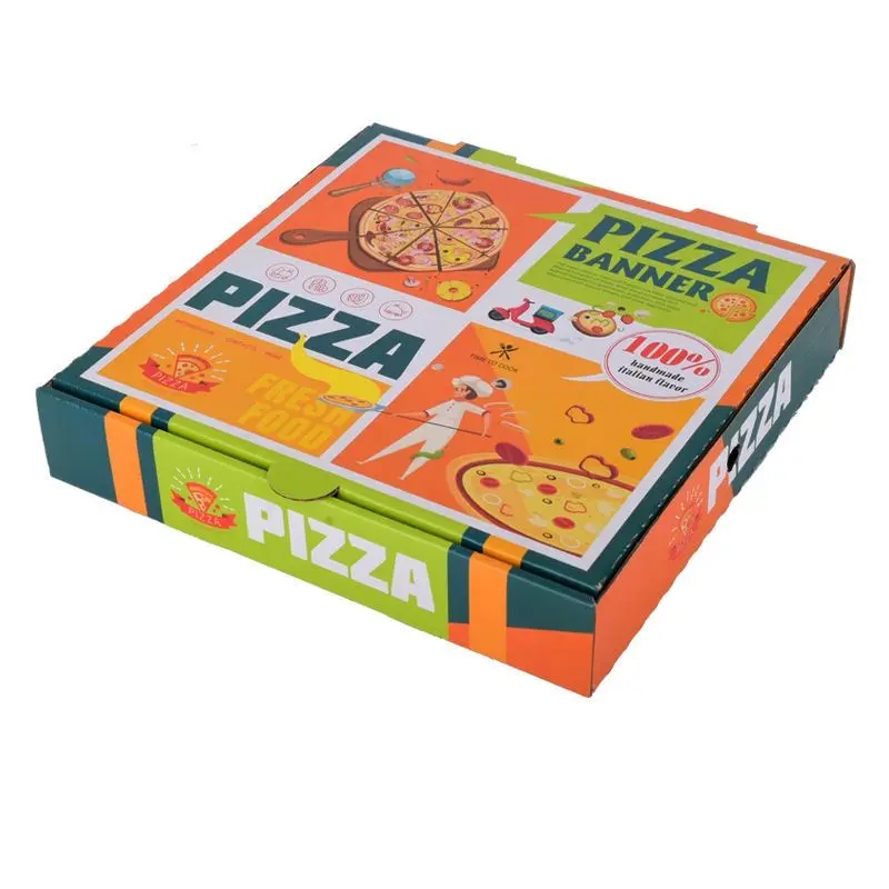 Caja de pizza de papel corrugado reutilizable portátil con logotipo personalizado barato de alta calidad al por mayor