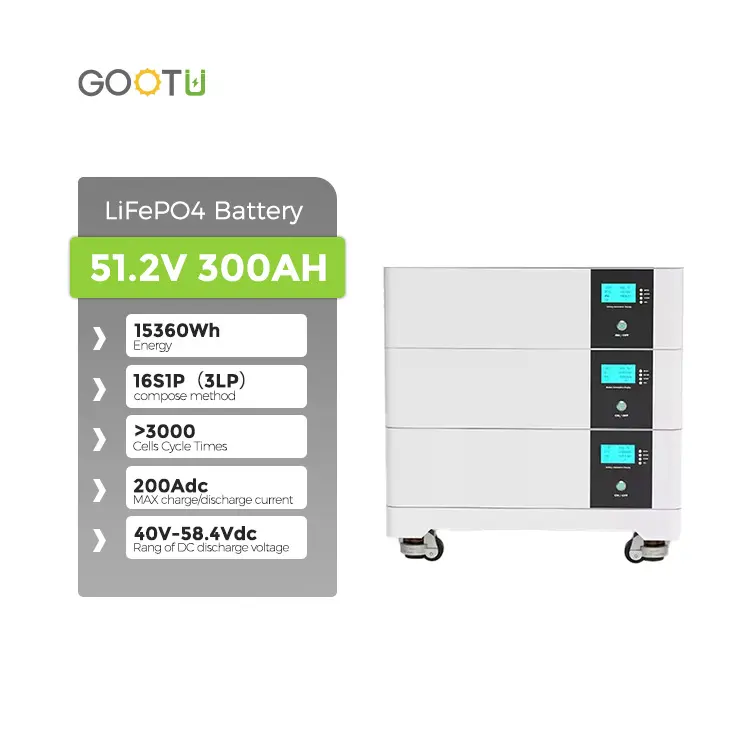 쌓을 수 있는 에너지 저장 배터리 48V 51.2V 100Ah 200Ah 300Ah 400Ah 5Kw 10Kw 15Kw 20Kwh 오프 하이브리드 그리드 Lifepo4 배터리 팩