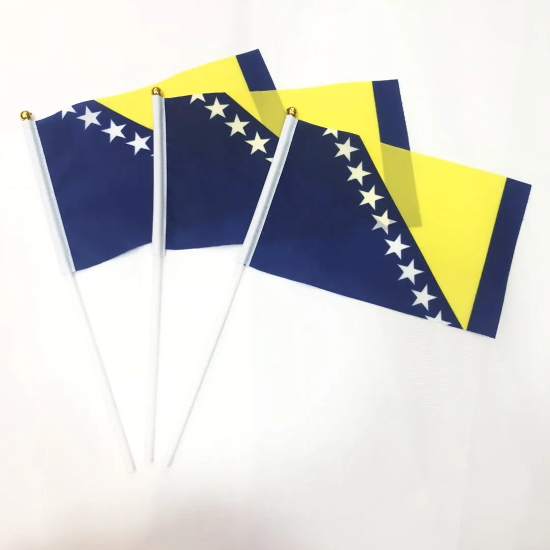 Free Shipping Bosnia and Herzegovina Flag 14x21CM Polyester Table Flags Flying Country Shaking National Bosnia Hand Flags