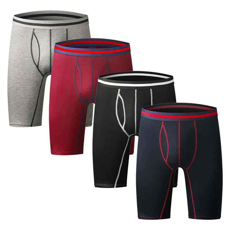 Logo personnalisé fashional 95 coton 5spandex sans couture à manches longues boxer sous-vêtements tricotés hommes maille longue jambe boxer slips