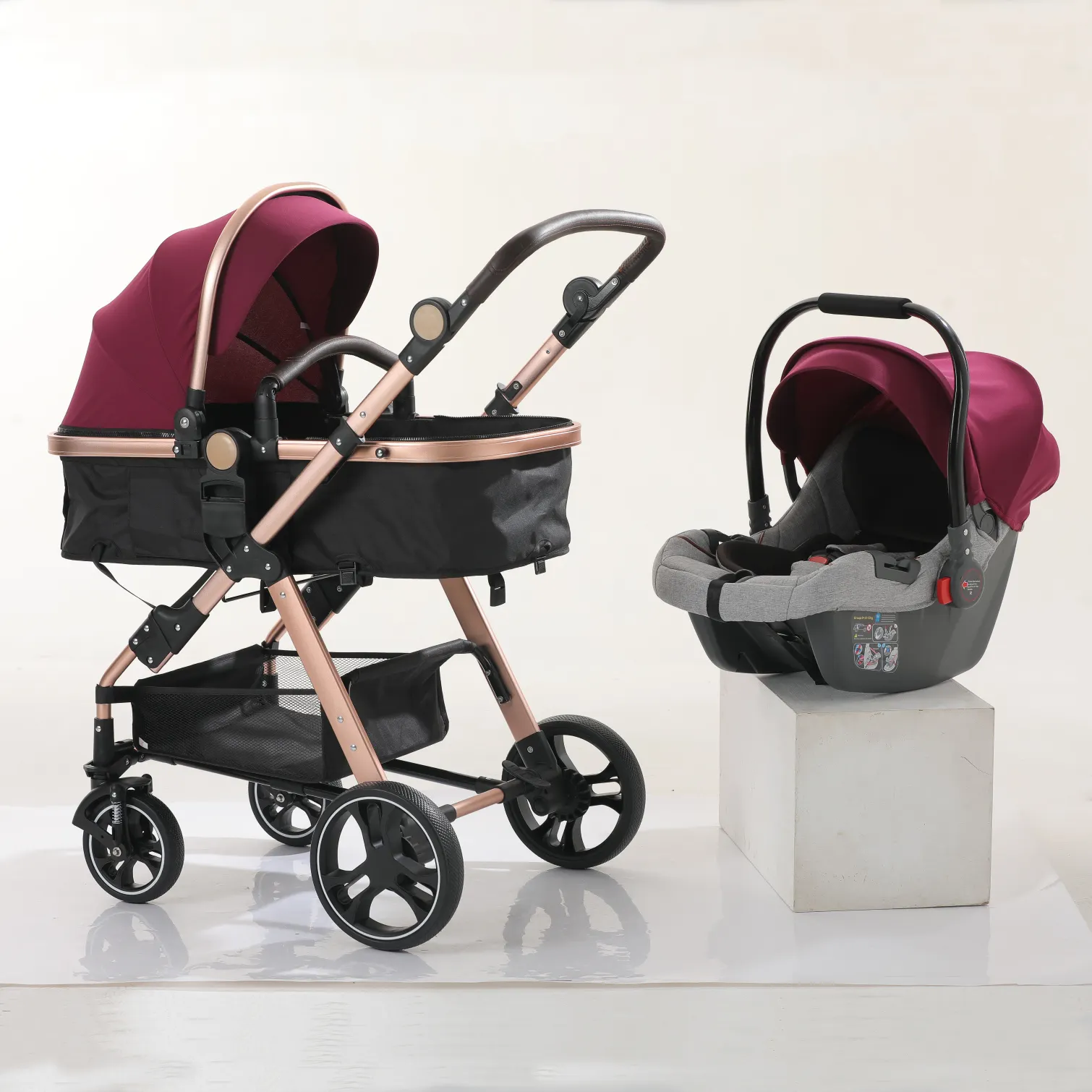 नई डिजाइन की लक्जरी बेबी बग्गी स्ट्रोलर कार सीट हाई लैंडस्केप किड्स वॉकर पुशचेयर 3 इन 1 कैरिटो बेबे कैरिज