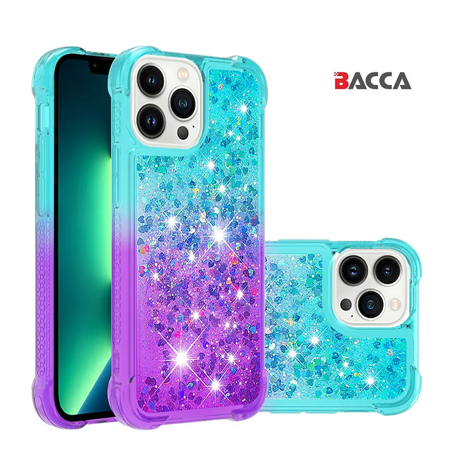 Venta caliente Anti-Scratch Quicksand Glitter Liquid Soft TPU Air Cushion para iPhone 15Pro 14Plus 13 12 ProMax Phone Case