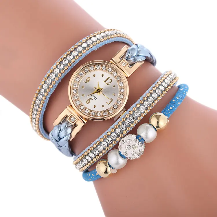 LNW022 China Watch Factory 3 Circles Wrap Bracelet Wrist Watch Women Fancy Hand Watch for Girls