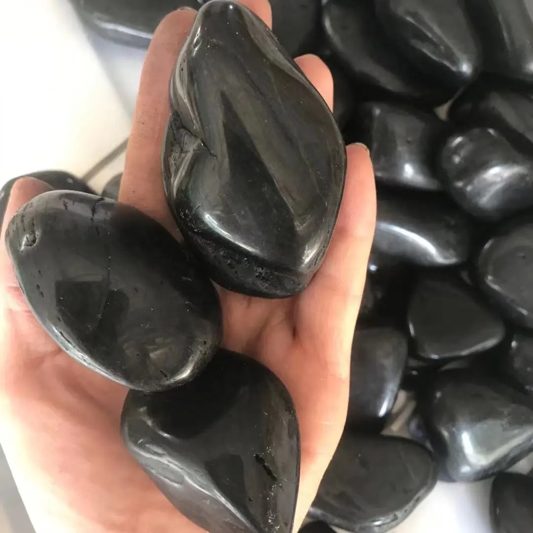 hot sale polished black pebble stone for landscaping natural wash pebble rock river stone for aquarium or garden