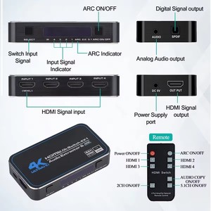 HDMI 4-Port için 4K @ 60Hz ses çıkarıcı Switcher kutusu ile IR kablosuz uzaktan 4x1 Video anahtarı AC için HDMI Switcher için yeni marka - Product Image 2