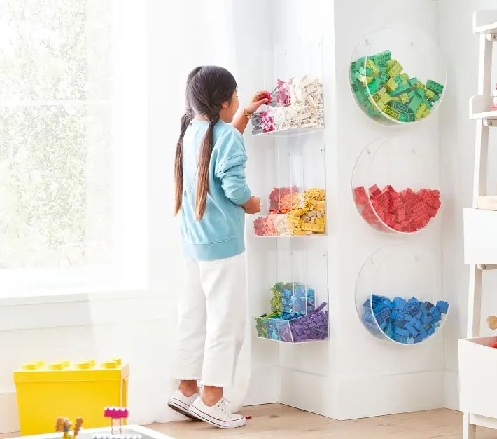 Contenedores de almacenamiento de juguetes de acrílico transparente montados en la pared bolsillo de pared de acrílico moderno para LeGos dispensador de juguetes de pared organizador de dulces