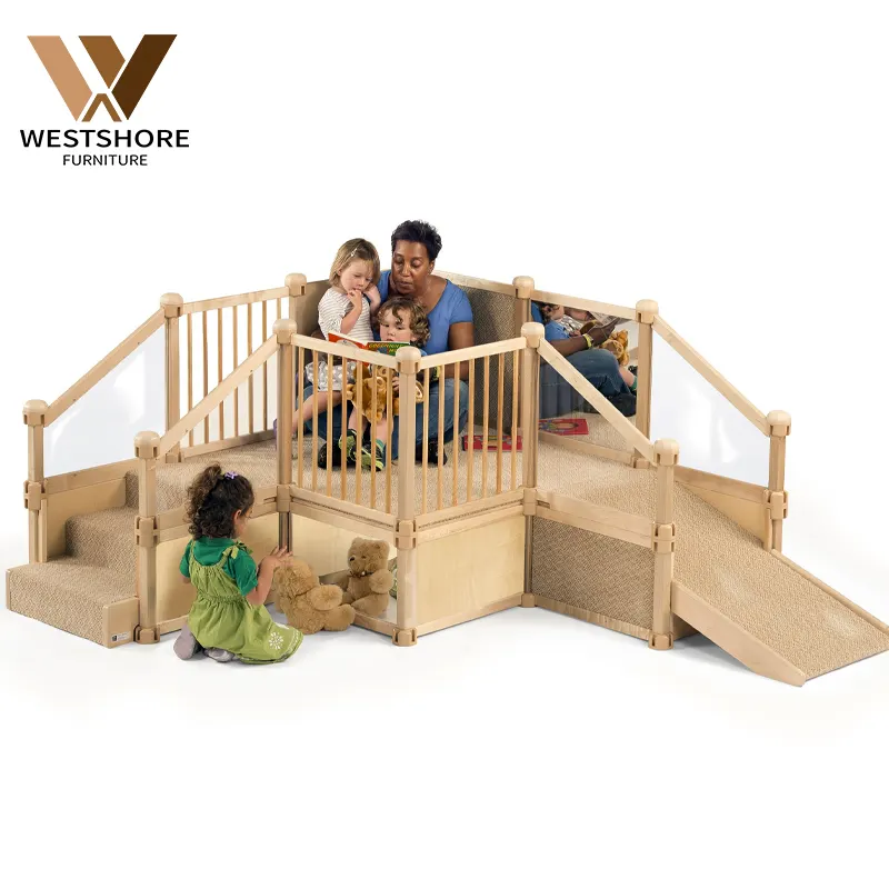 Préscolaire intérieur extérieur Montessori meubles jouer enfant en bas âge Loft enfants jeu Playhouse extérieur pépinière Gym escaliers avec rampe toboggan