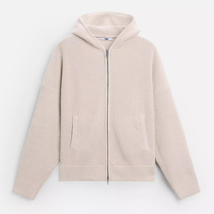 简单设计无绳落肩针织衫拉链闭合针织连帽衫男士毛衣 - Product Image 5