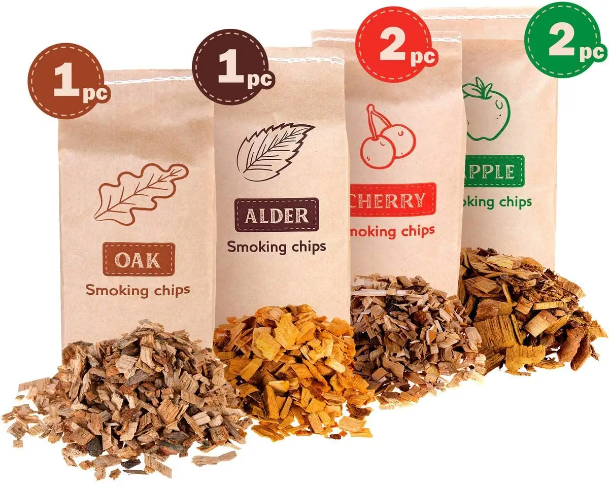6 Natural Pack of Oak Alder Cherry Apple Chips for Smoking and BBQ Wood Chips for Smokers