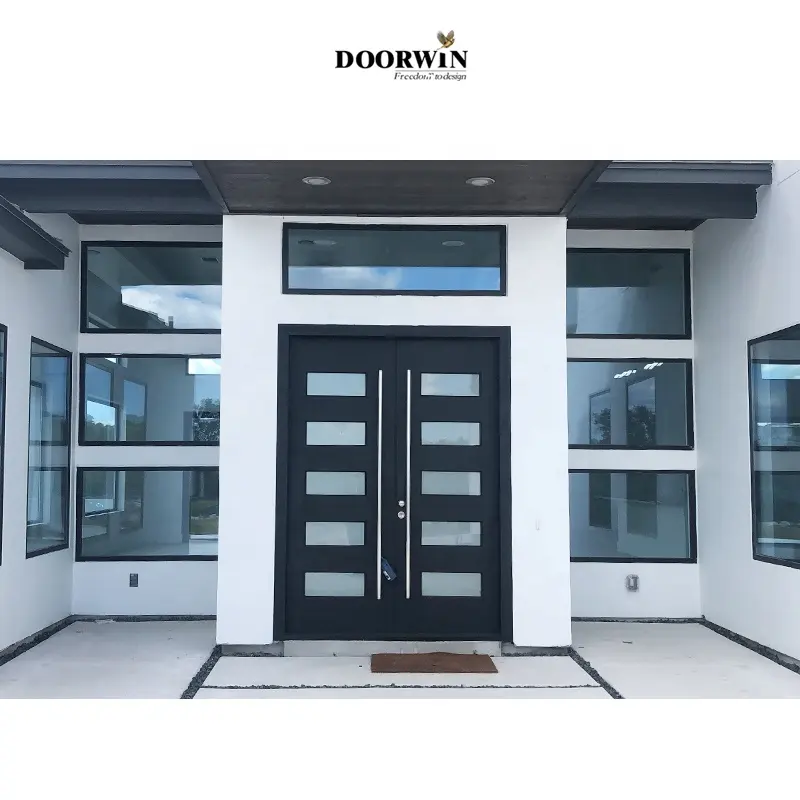 Modern Style Heavy Duty Design Aluminum Wood Tempered Low-E Glass Entrance Pivot Door For Residence