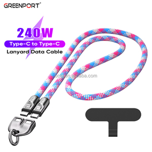 2024新型C型电缆挂绳 | 32厘米腕带和120厘米颈带240W C型 (<span class=keywords><strong>usb</strong></span>-c) 至C 5A快速充电和数据线