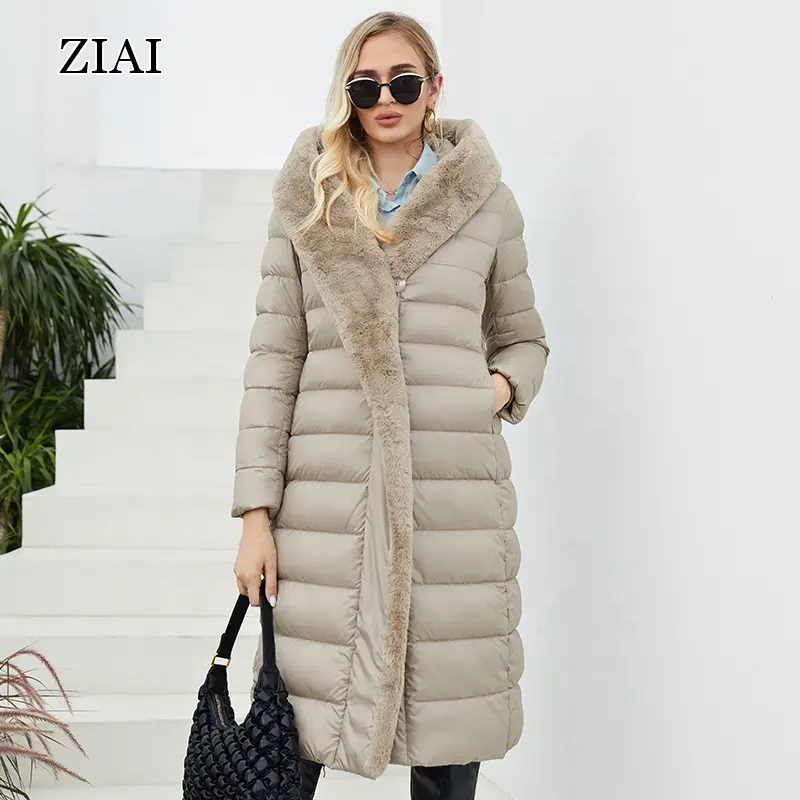 新しい冬の女性のコートの女性の長い暖かいパーカージャケットとウサギの毛皮のフード大きいサイズの女性の服デザイン卸売