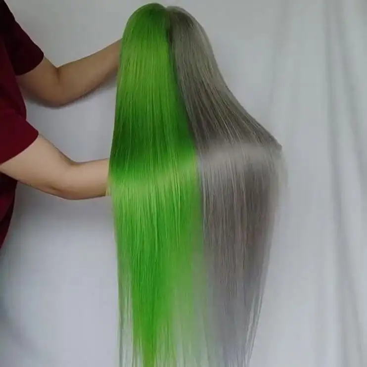 curly hair New fashion hairstyle colorful green ombre long silk straight lace front wigs