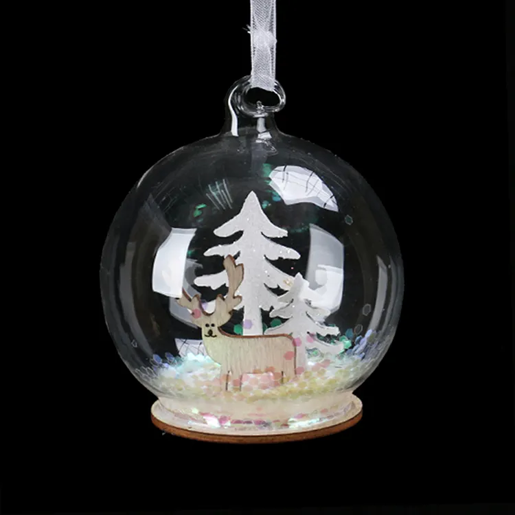 Bolas de adorno de cristal transparente para Navidad, adornos de renos para interior, adornos de árbol de Navidad, novedad