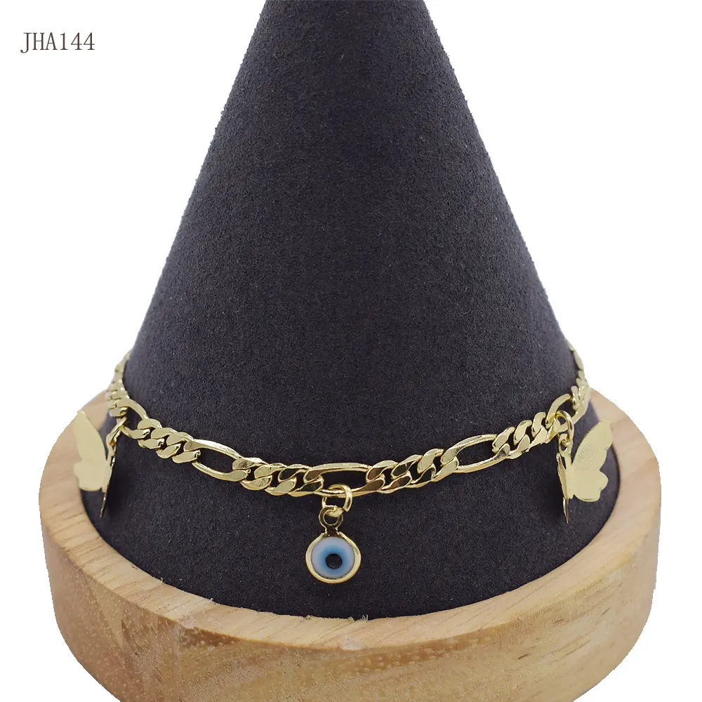 JHA144 bracelet de cheville tendance plaqué or 18K avec œil bleu papillon pour femme