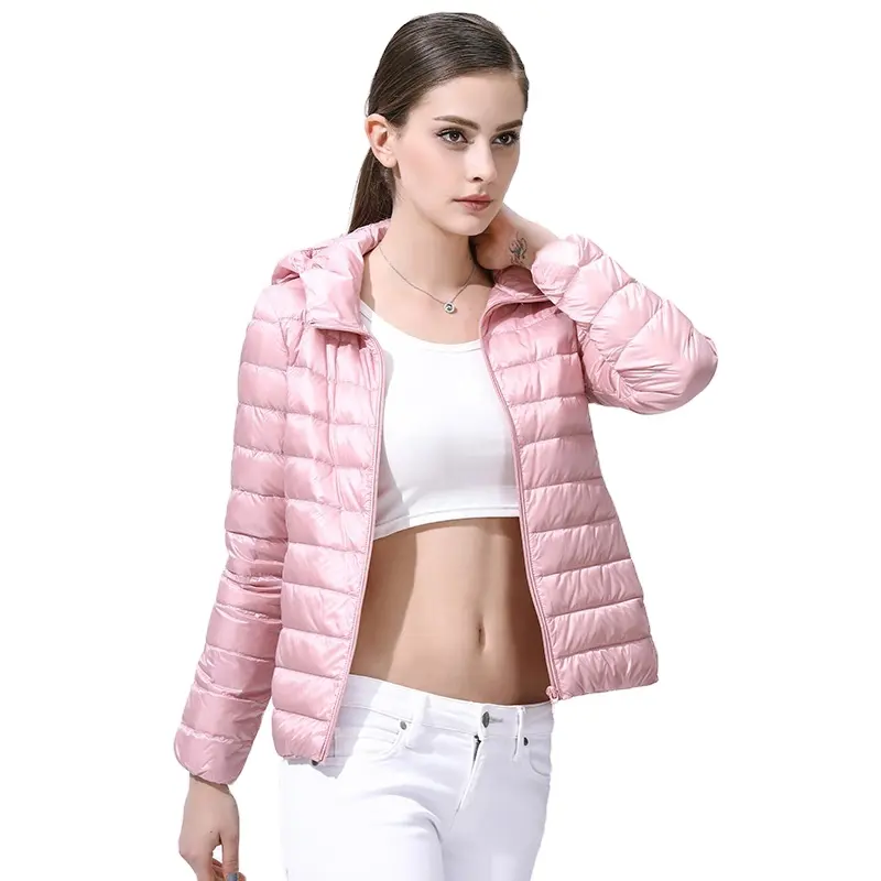 Abrigo corto de Invierno para mujer, chaqueta femenina de color morado, ligera y negra, color rosa cálido